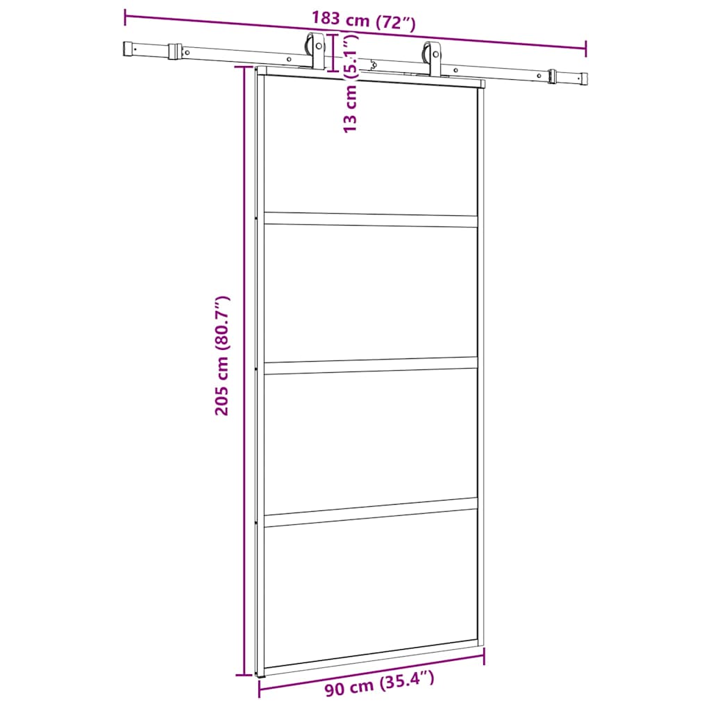 vidaXL Συρόμενη πόρτα με σετ υλικού Μαύρο 90x205 cm γυαλί μετριασμένο