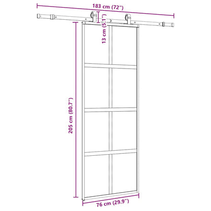 vidaXL Συρόμενη πόρτα με σετ υλικού Μαύρο 76x205 cm γυαλί μετριασμένο