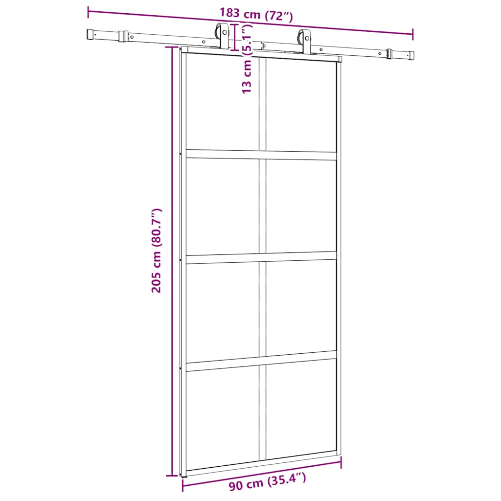 vidaXL Συρόμενη πόρτα με σετ υλικού Μαύρο 90x205 cm γυαλί μετριασμένο