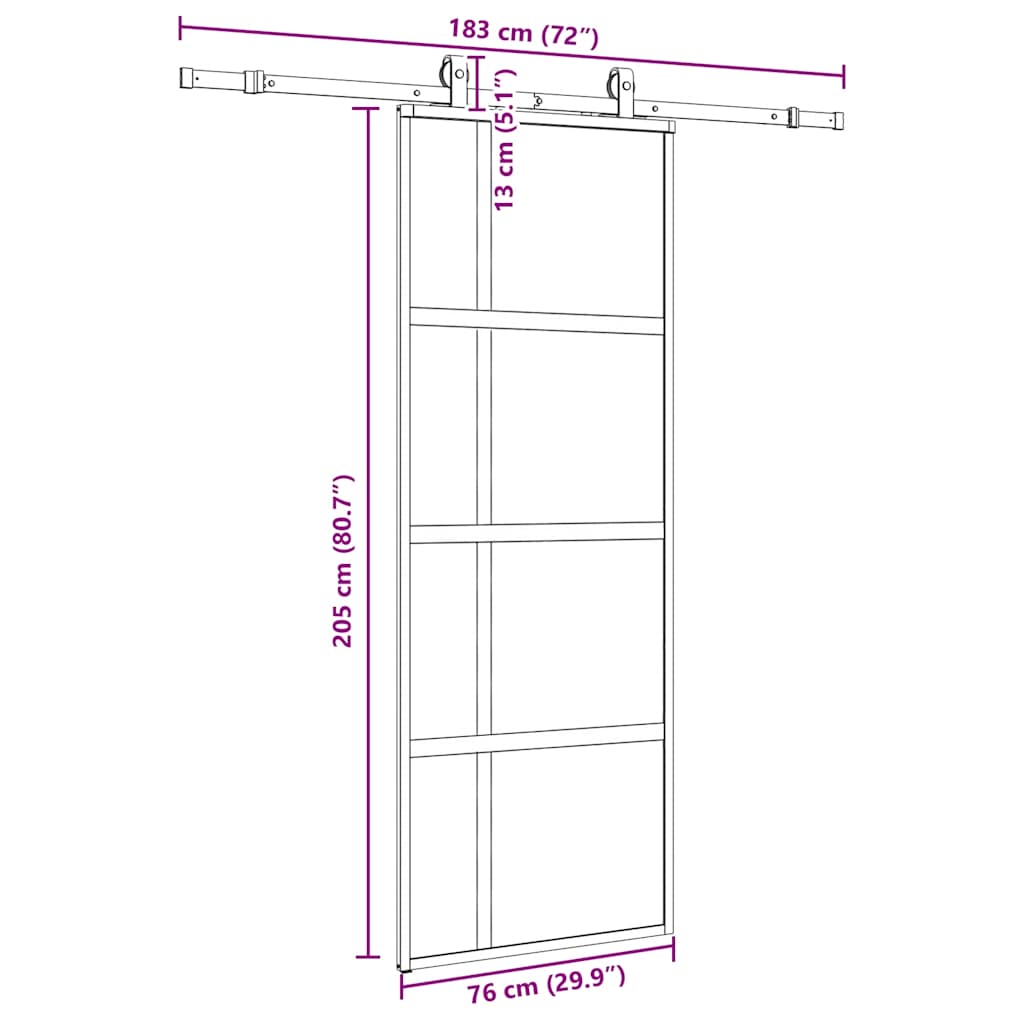 vidaXL Συρόμενη πόρτα με σετ υλικού Μαύρο 76x205 cm γυαλί μετριασμένο