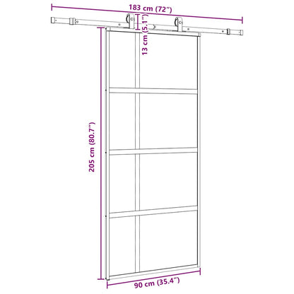 vidaXL Συρόμενη πόρτα με σετ υλικού Μαύρο 90x205 cm γυαλί μετριασμένο