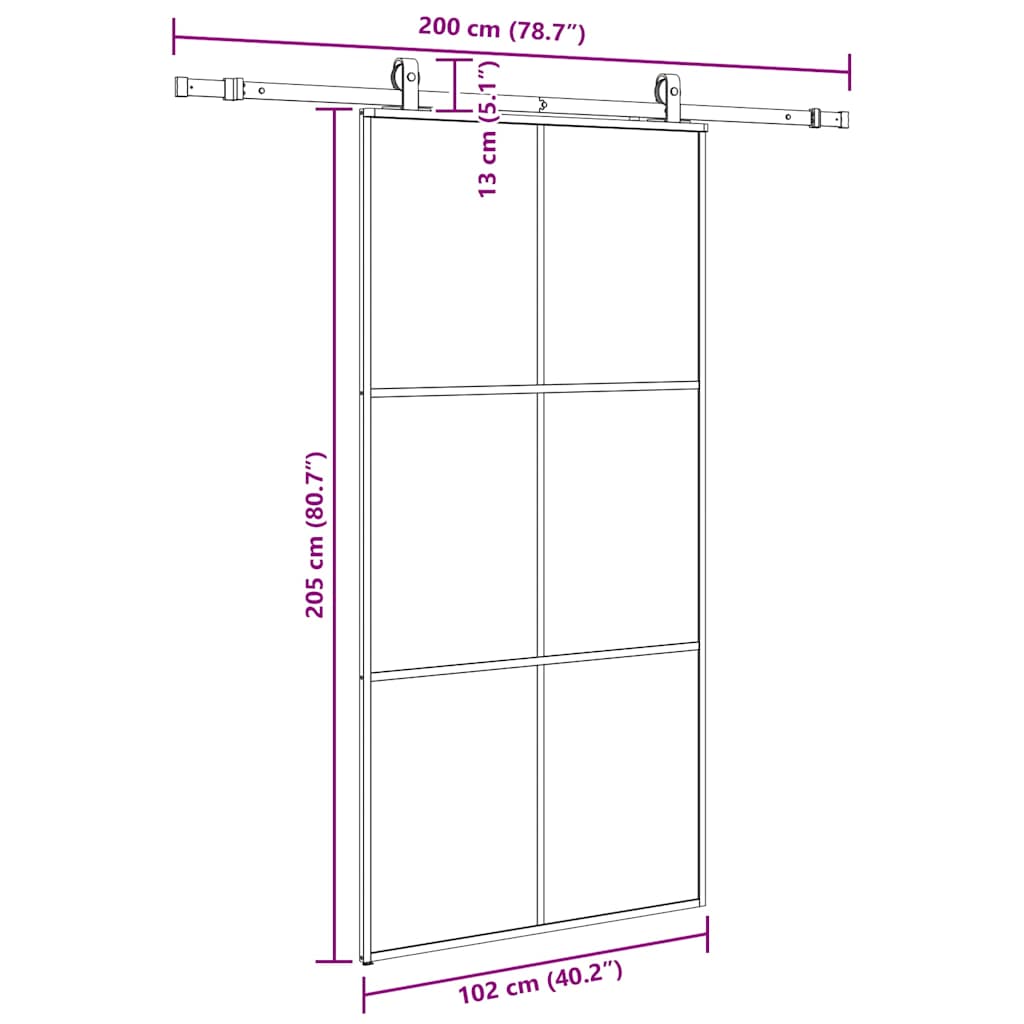 vidaXL Συρόμενη πόρτα με σετ υλικού Μαύρο 102x205 cm ESG Γυαλί