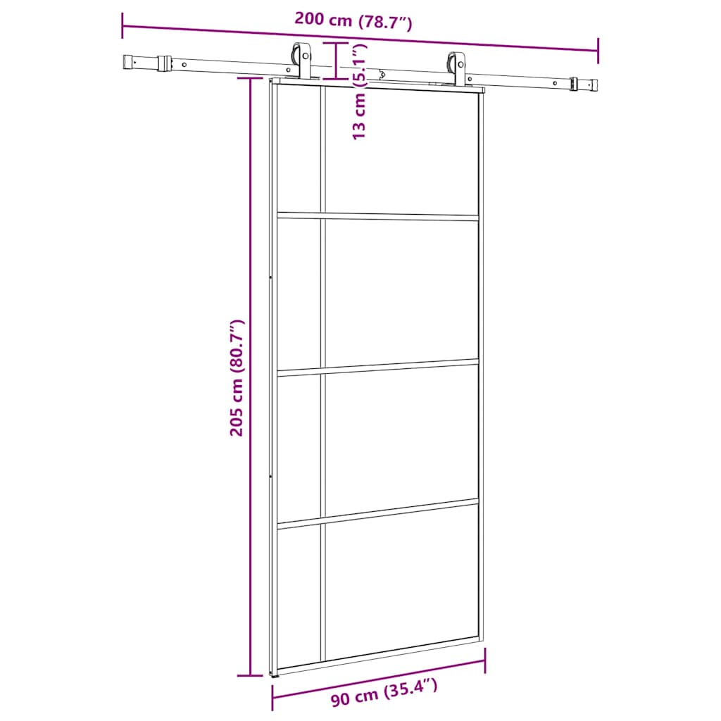 vidaXL Συρόμενη Πόρτα με Μηχανισμό Μαύρο 90x205 εκ. Γυαλί ESG