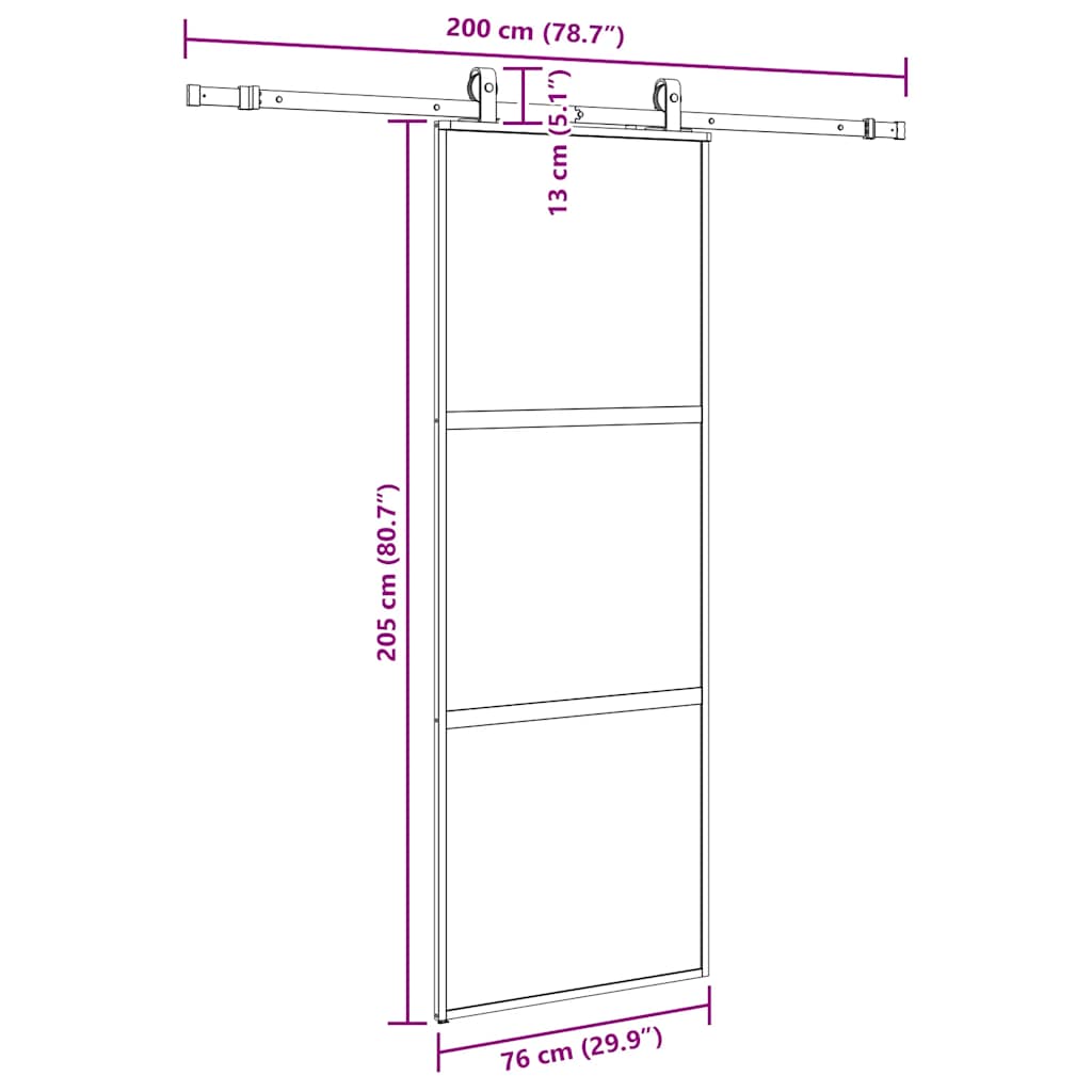 vidaXL Συρόμενη πόρτα με σετ υλικού Μαύρο 76x205 cm γυαλί μετριασμένο