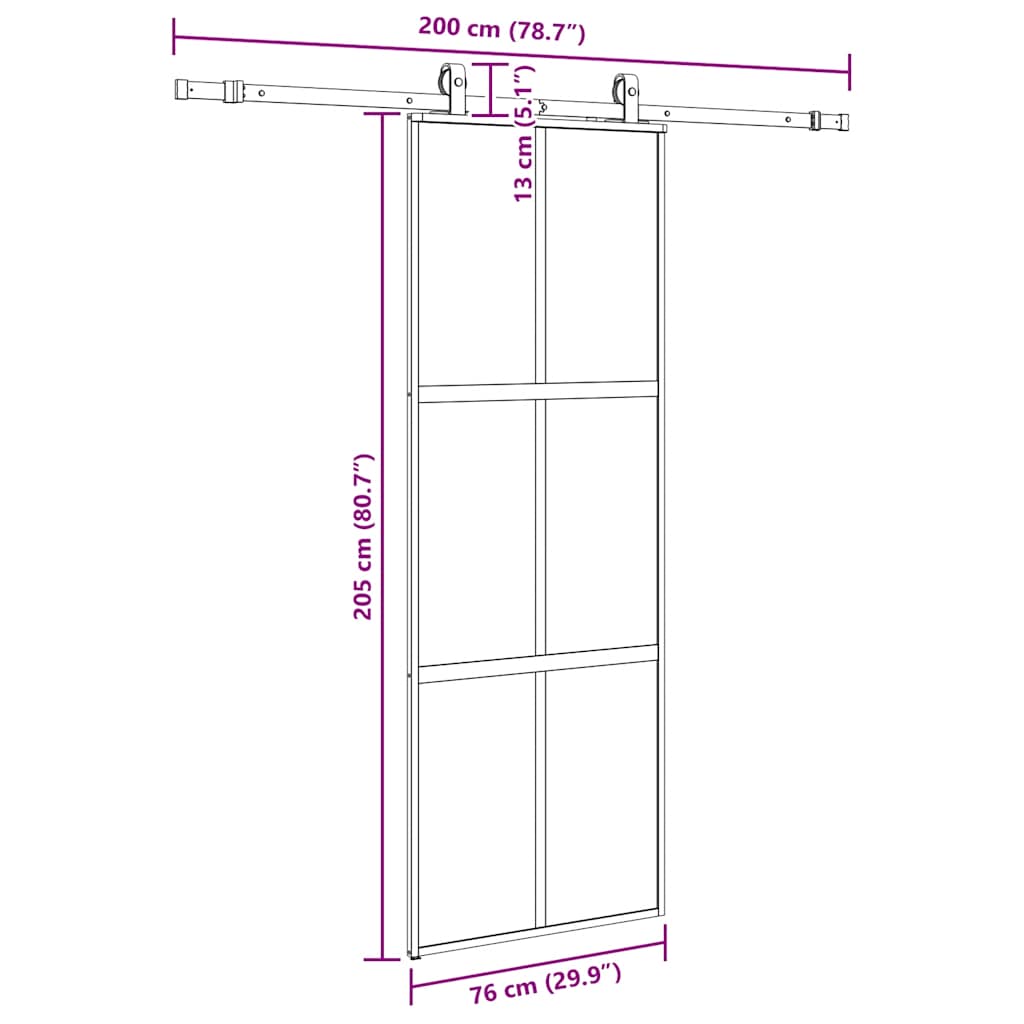 vidaXL Συρόμενη πόρτα με σετ υλικού Μαύρο 76x205 cm γυαλί μετριασμένο