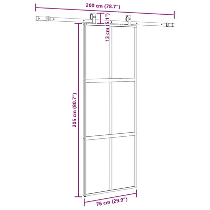 vidaXL Συρόμενη πόρτα με σετ υλικού Μαύρο 76x205 cm γυαλί μετριασμένο