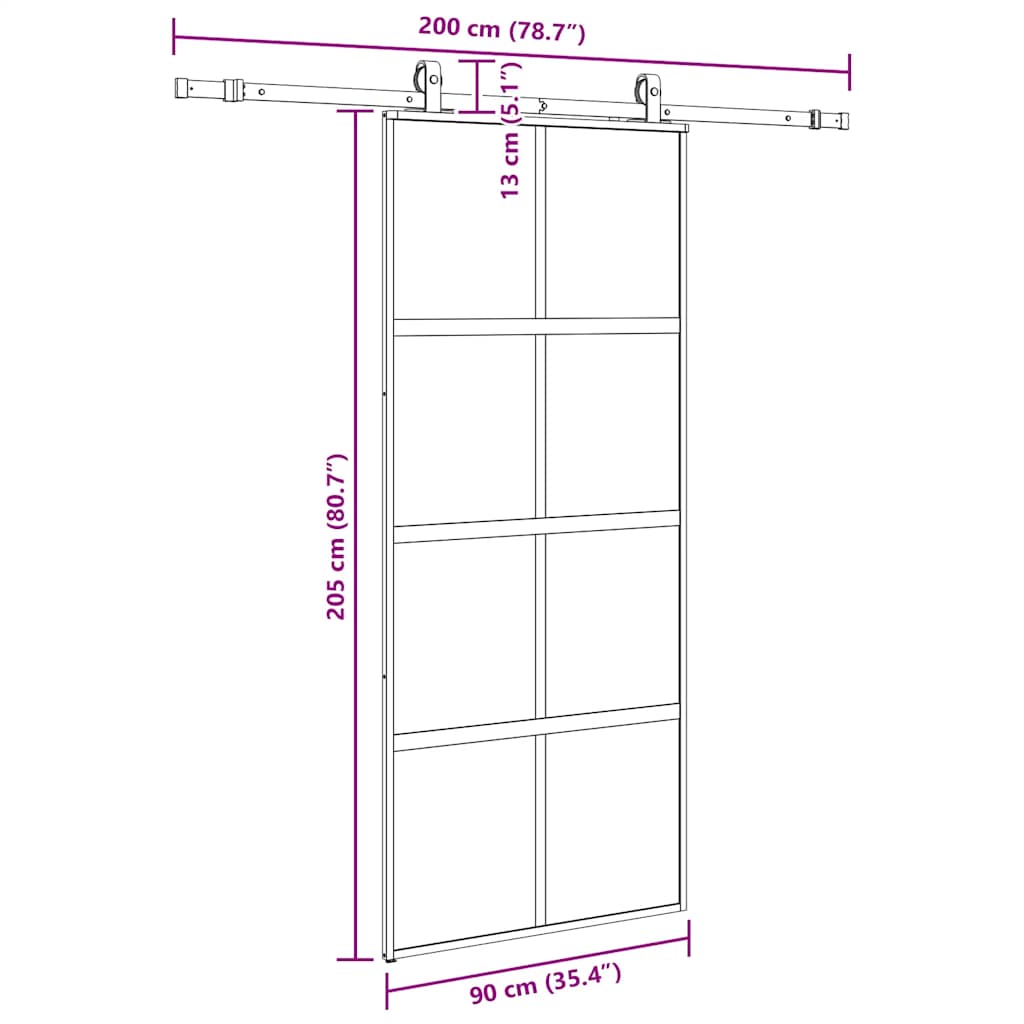 vidaXL Συρόμενη πόρτα με σετ υλικού Μαύρο 90x205 cm γυαλί μετριασμένο