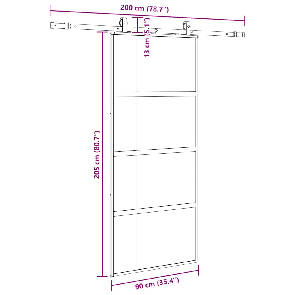 vidaXL Συρόμενη πόρτα με σετ υλικού Μαύρο 90x205 cm γυαλί μετριασμένο