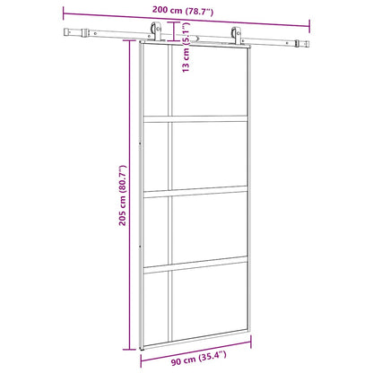 vidaXL Συρόμενη πόρτα με σετ υλικού Μαύρο 90x205 cm γυαλί μετριασμένο