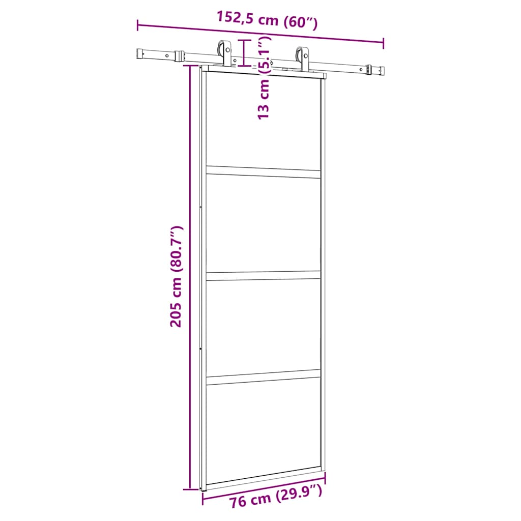 vidaXL Συρόμενη πόρτα με σετ υλικού Μαύρο 76x205 cm γυαλί μετριασμένο