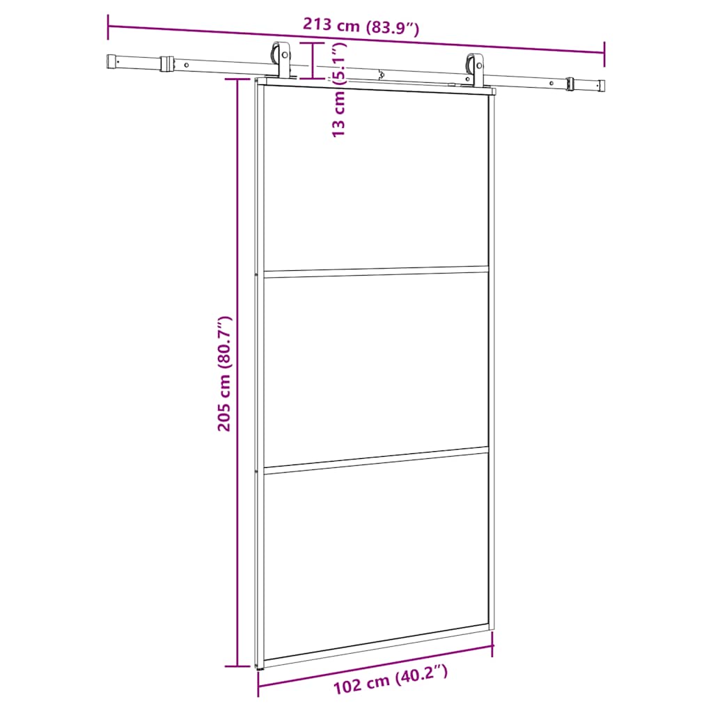 vidaXL Συρόμενη πόρτα με σετ υλικού Μαύρο 102x205 cm ESG Γυαλί