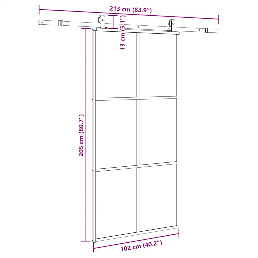 vidaXL Συρόμενη πόρτα με σετ υλικού Μαύρο 102x205 cm ESG Γυαλί