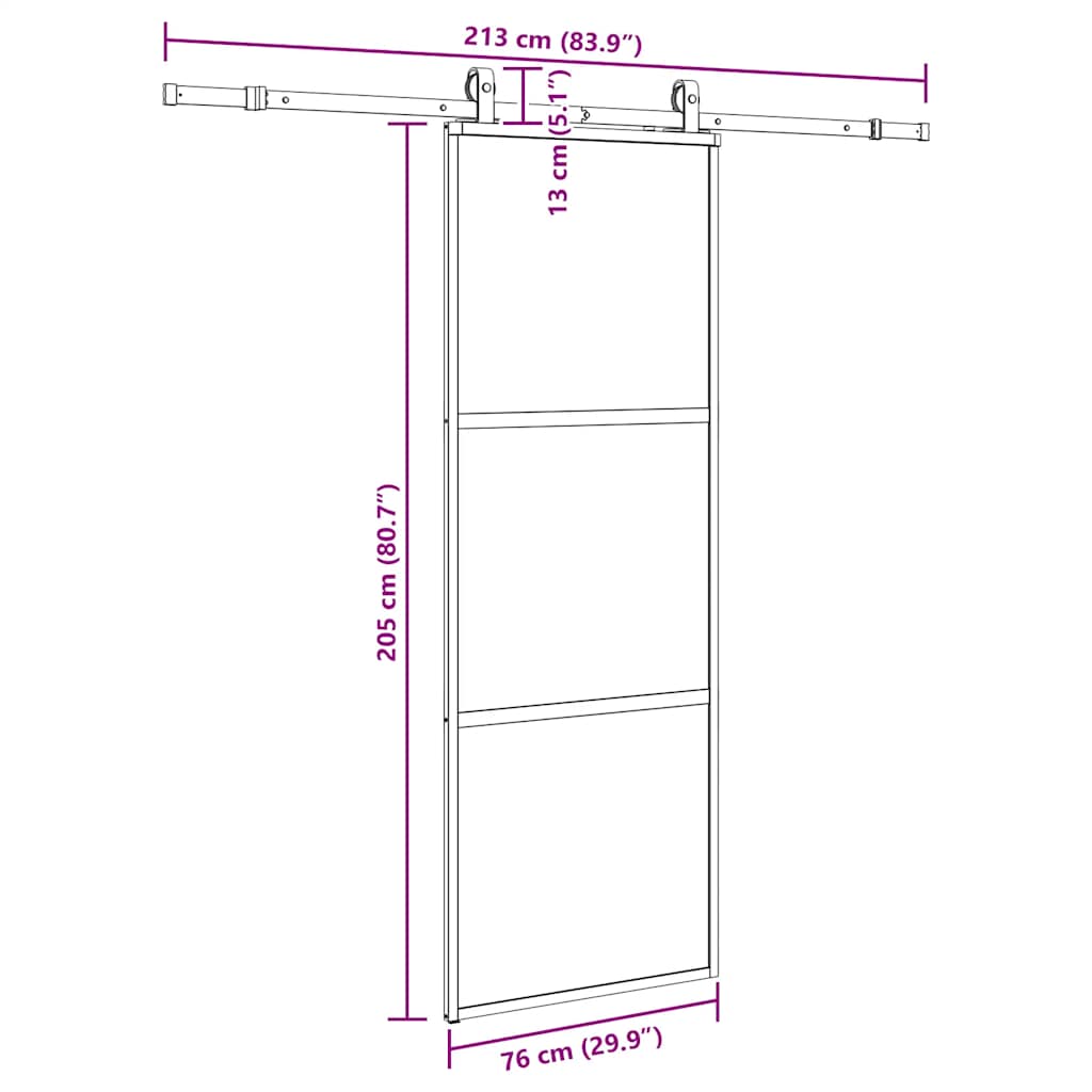 vidaXL Συρόμενη πόρτα με σετ υλικού Μαύρο 76x205 cm γυαλί μετριασμένο