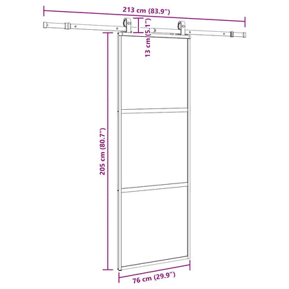 vidaXL Συρόμενη πόρτα με σετ υλικού Μαύρο 76x205 cm γυαλί μετριασμένο