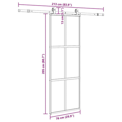 vidaXL Συρόμενη πόρτα με σετ υλικού Μαύρο 76x205 cm γυαλί μετριασμένο