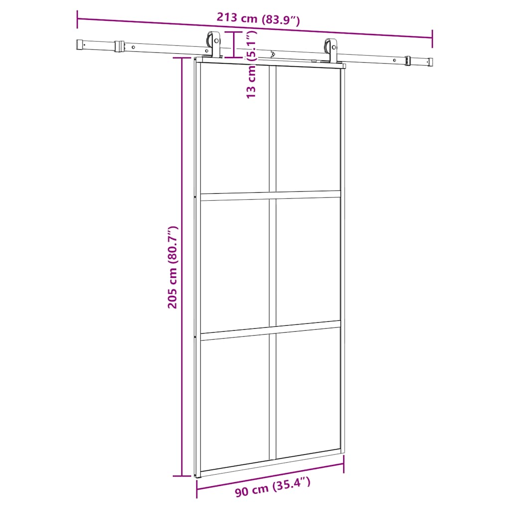 vidaXL Συρόμενη πόρτα με σετ υλικού Μαύρο 90x205 cm γυαλί μετριασμένο