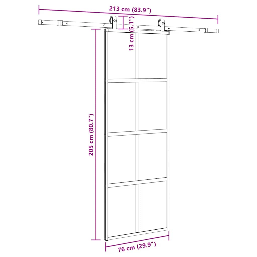 vidaXL Συρόμενη πόρτα με σετ υλικού Μαύρο 76x205 cm γυαλί μετριασμένο