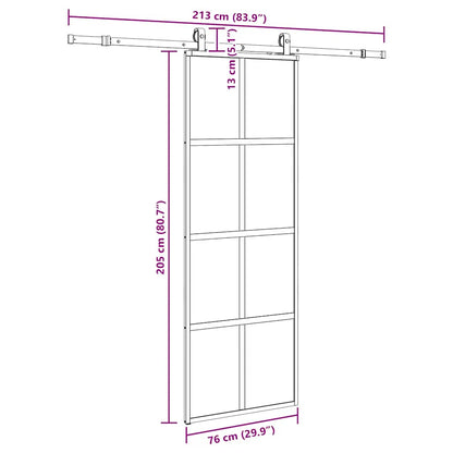 vidaXL Συρόμενη πόρτα με σετ υλικού Μαύρο 76x205 cm γυαλί μετριασμένο