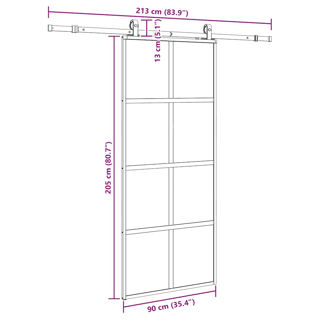 vidaXL Συρόμενη πόρτα με σετ υλικού Μαύρο 90x205 cm γυαλί μετριασμένο