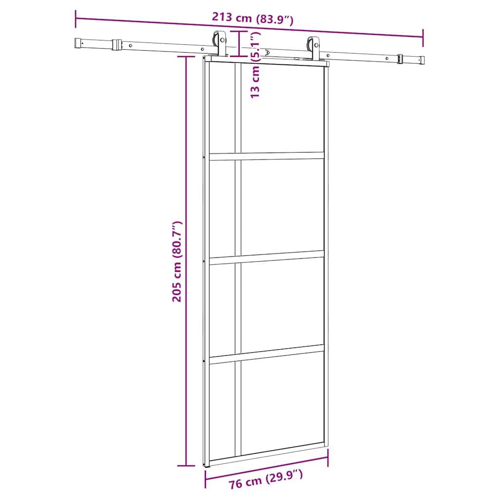 vidaXL Συρόμενη πόρτα με σετ υλικού Μαύρο 76x205 cm γυαλί μετριασμένο