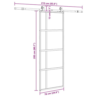 vidaXL Συρόμενη πόρτα με σετ υλικού Μαύρο 76x205 cm γυαλί μετριασμένο