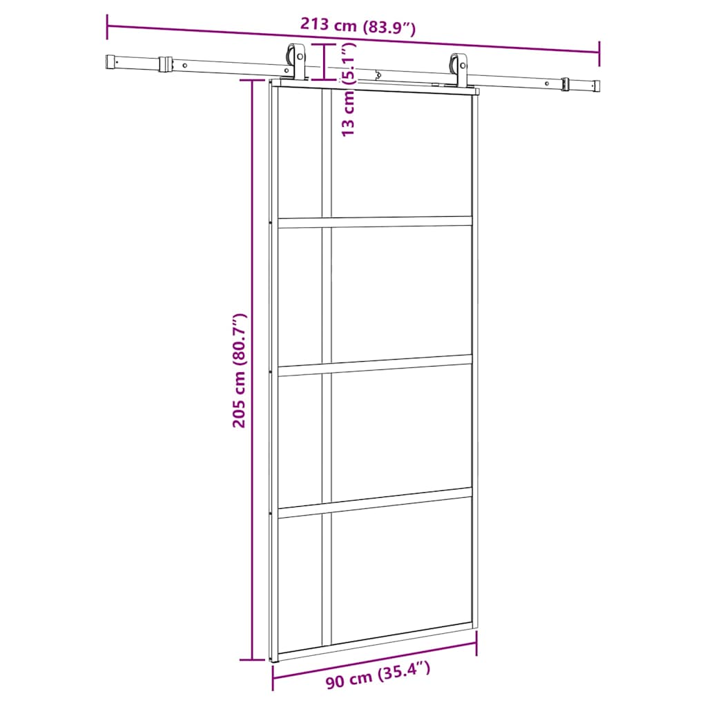 vidaXL Συρόμενη πόρτα με σετ υλικού Μαύρο 90x205 cm γυαλί μετριασμένο