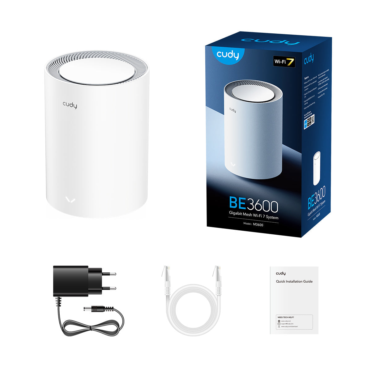 Cudy M3600 Dual-band Wi-Fi 7 (802.11be) Router, 2.4 GHz / 5 GHz, White, 3 Internal Antennas