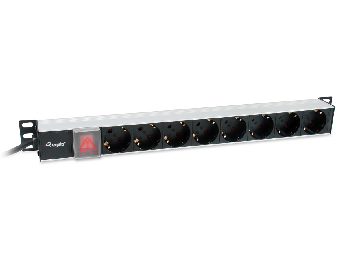 Equip 19" Steckdosenleiste CEE7/7 90°->8xSchuko+Switch  Alu.