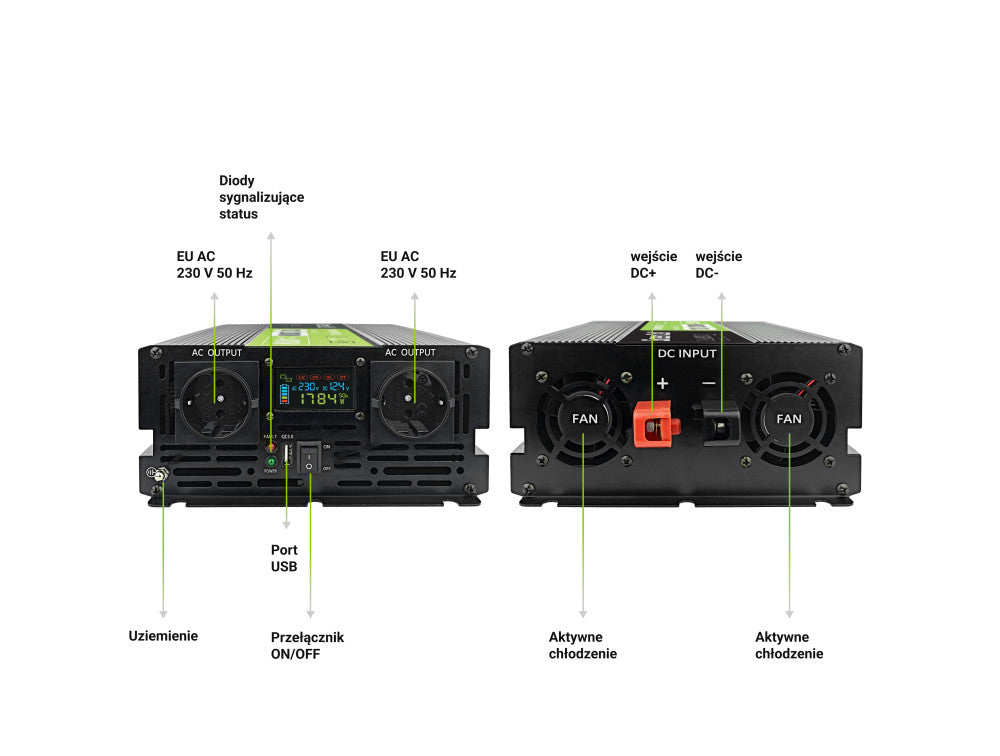 Green Cell PowerInverter LCD 12V to 230V 2000W/40000W car inverter with LCD display - pure sine wave