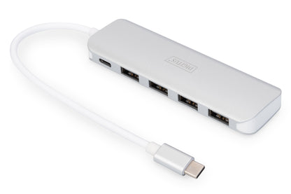 DIGITUS USB-C-Hub  4-Port 3.0->4xA3.0 1xC-PD intgr.Kabel wei