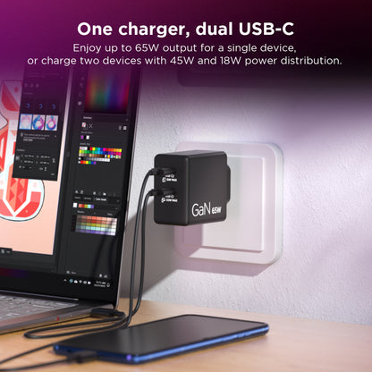 Lenovo Dual USB-C 65W GaN Charger Universal Black AC Indoor