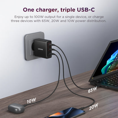 LENOVO 100W GaN 3 Ports USB-C Triple AC Adapter