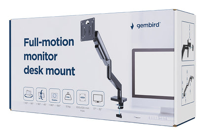 Gembird MA-DA1-04 Full-motion desk display mounting arm, 17”-32”, black