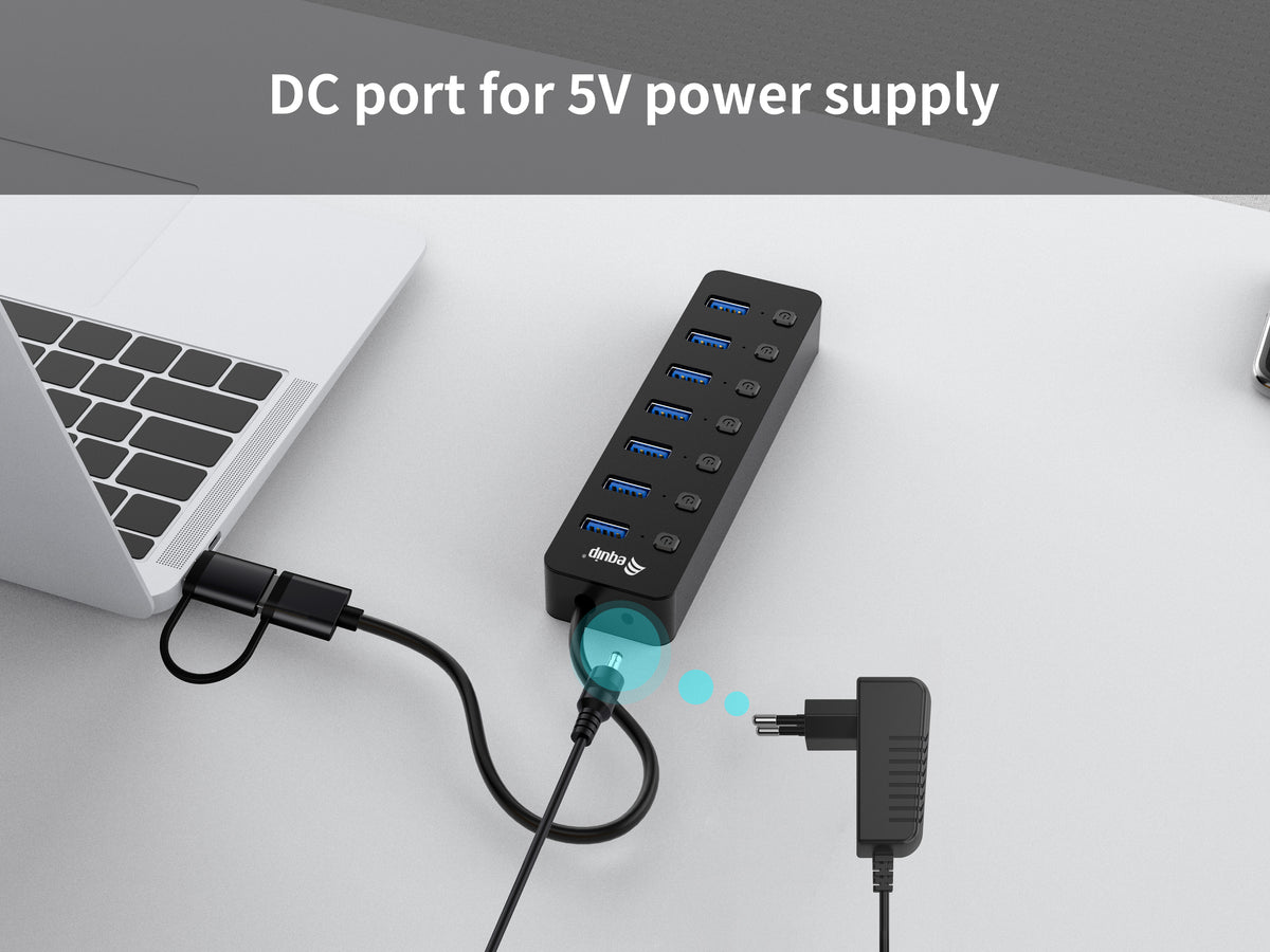 Equip 7-Port USB-A3.2-Hub->7xUSB-A 3.2 +USB-C Adapter  5Gbps