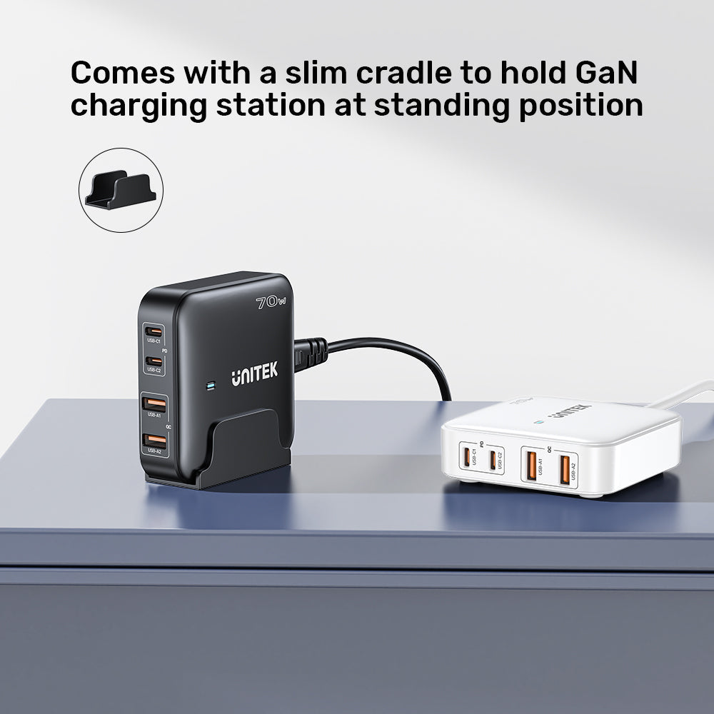GaN network charger - Unitek P1228ABK01-EU | 70W 2x USB-C 2x USB-A