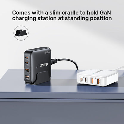 GaN network charger - Unitek P1228ABK01-EU | 70W 2x USB-C 2x USB-A