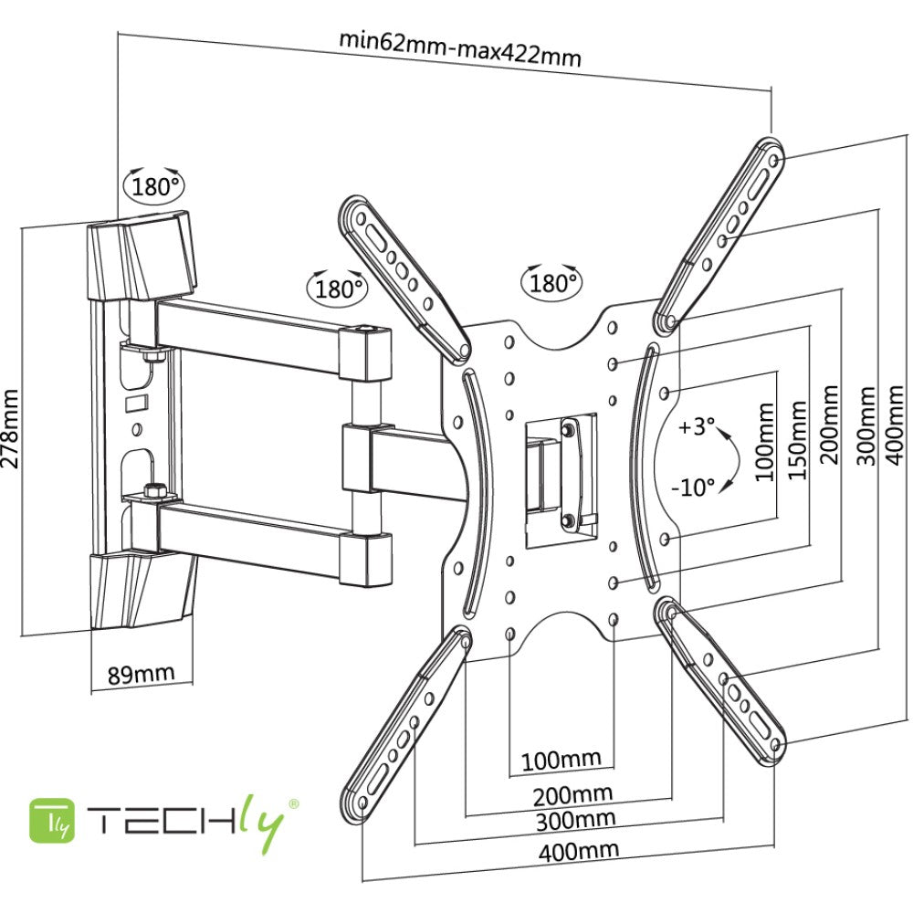 Techly Slim Wall Mount for 1 Display 32–55"