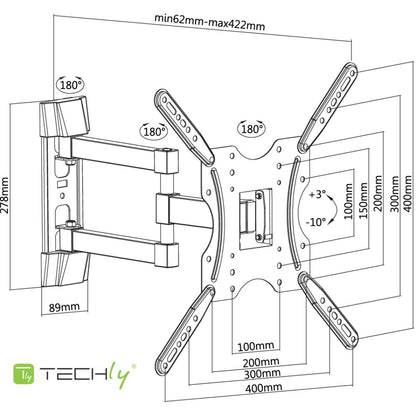 Techly Slim Wall Mount for 1 Display 32–55"