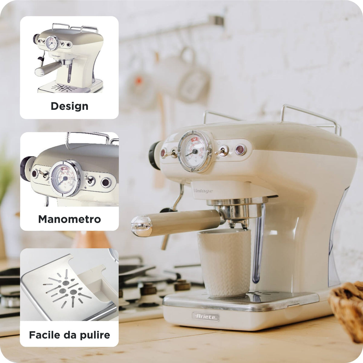 Ariete Vintage Espresso Machine, beige
