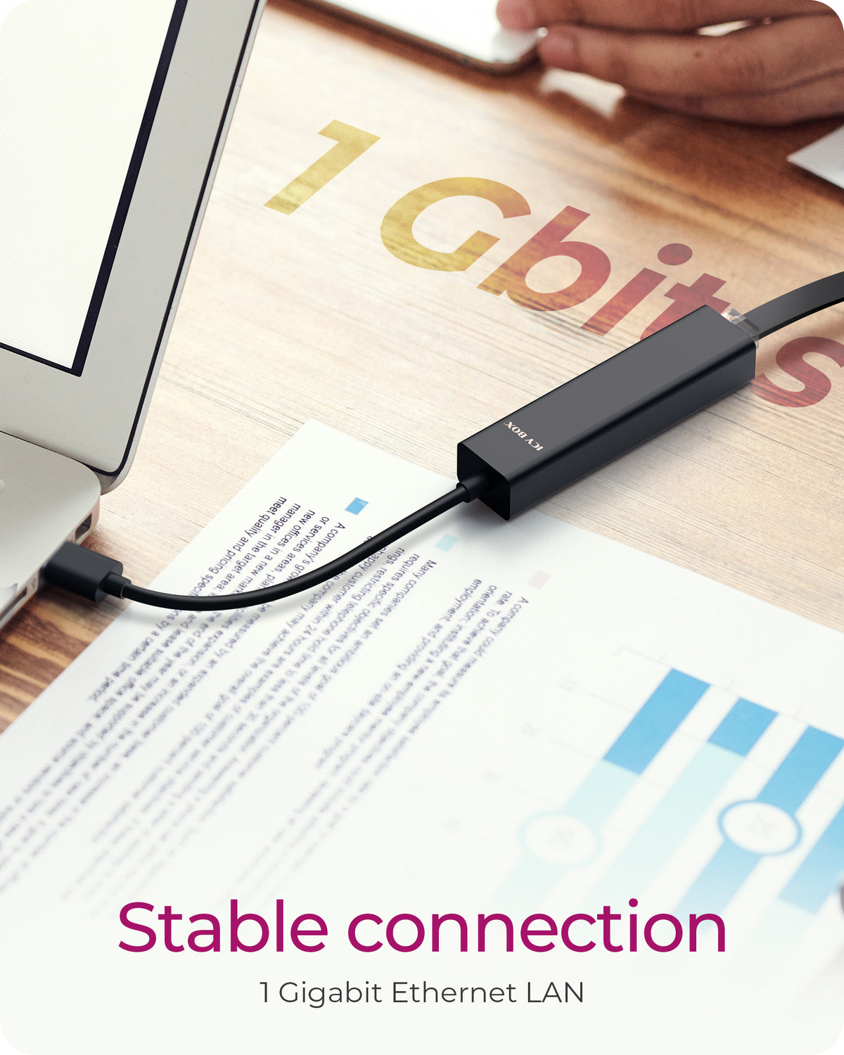 IcyBox USB 3.2 Gen1 4-in-1 Hub & Gigabit LAN Adapter (Retail)