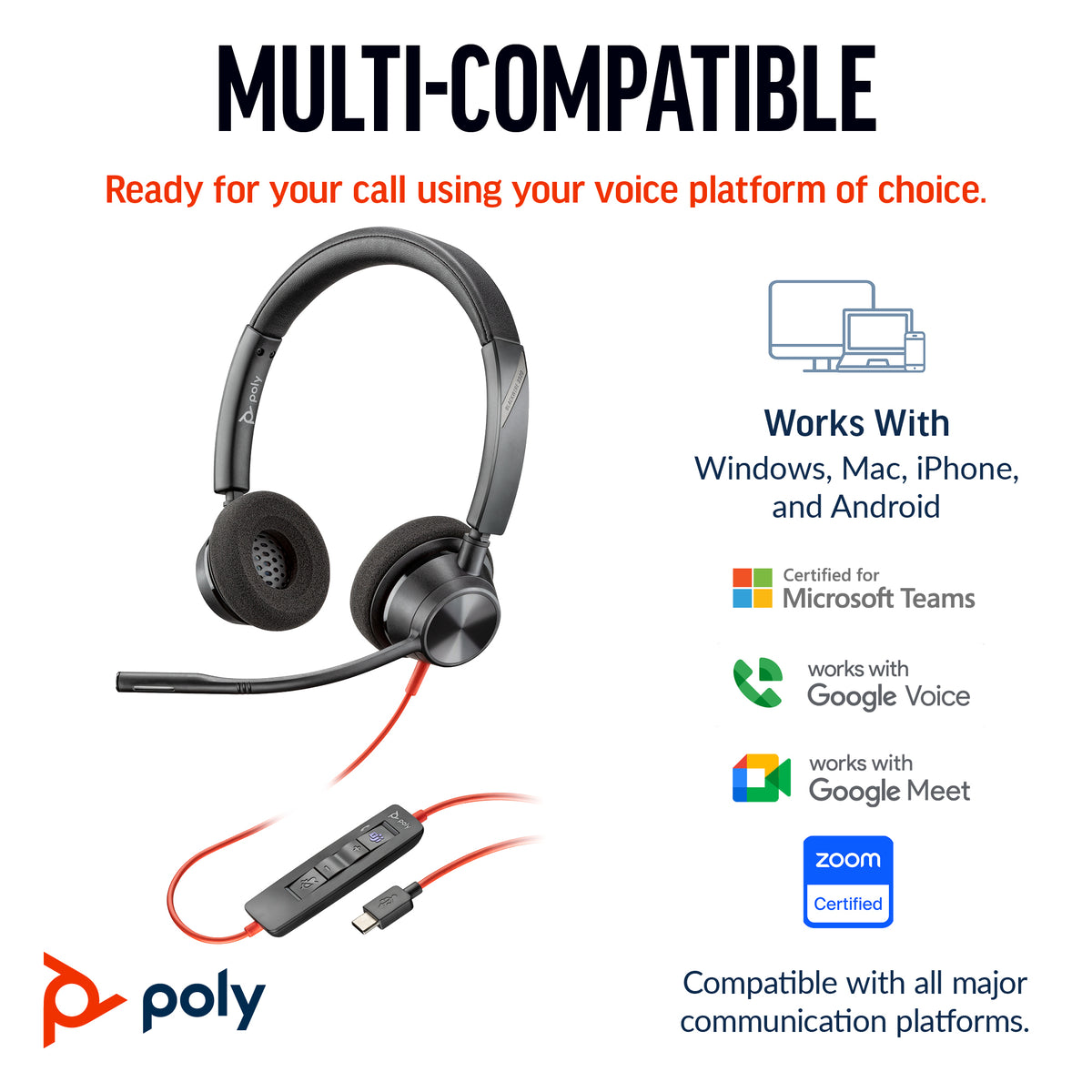 Poly Headset Blackwire 3320 Stereo USB-C/A
