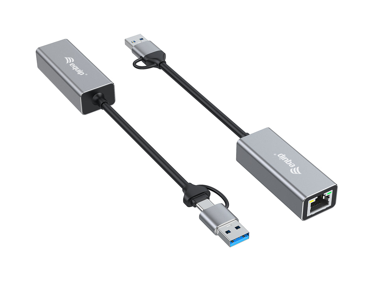 Equip Adapter USB-C->RJ45/USB-A Adapter St/Bu  0.15m    Alu.