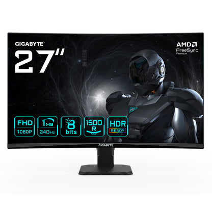 GIGABYTE GS27FC2 27" FHD Curved Gaming Monitor - 1920 x 1080, 240Hz, 1, 350 cd/m2, HDR Ready, HDMI 2.0, Displayport 1.4