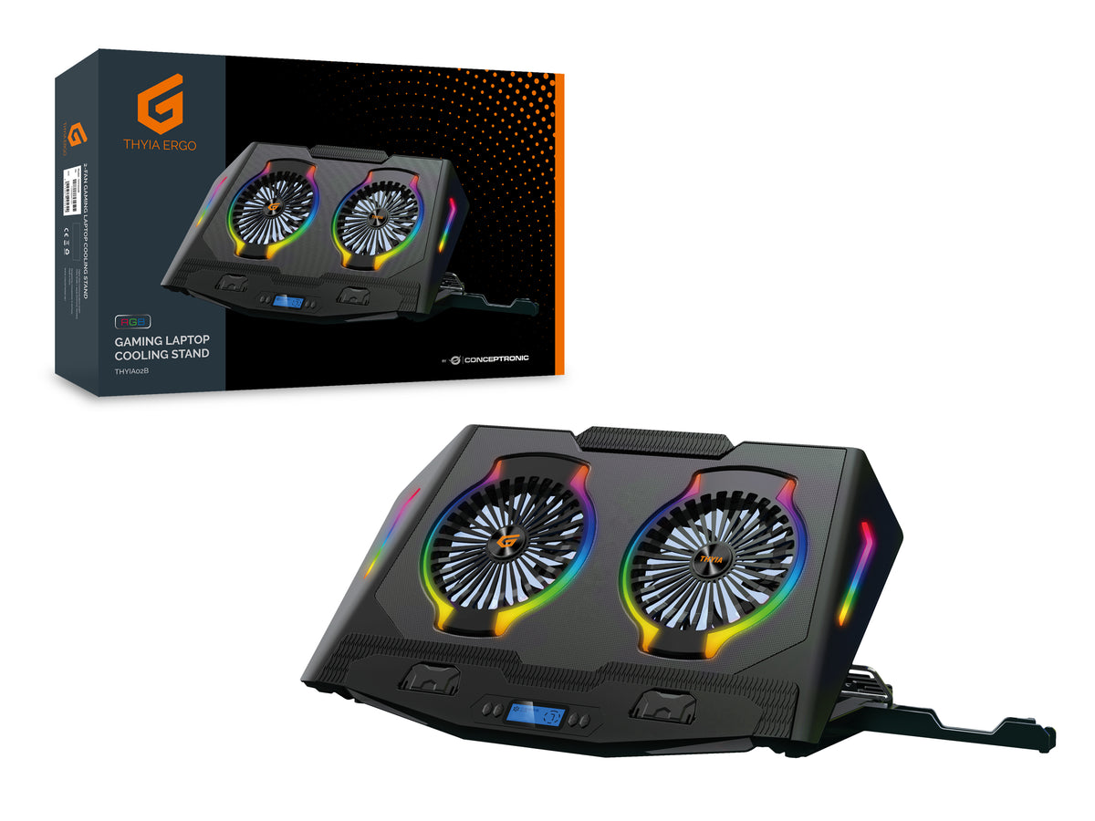 CONCEPTRONIC 2-Fan USB-A2.0 Laptop-Kühlpad 40Kg RGB   17" sw