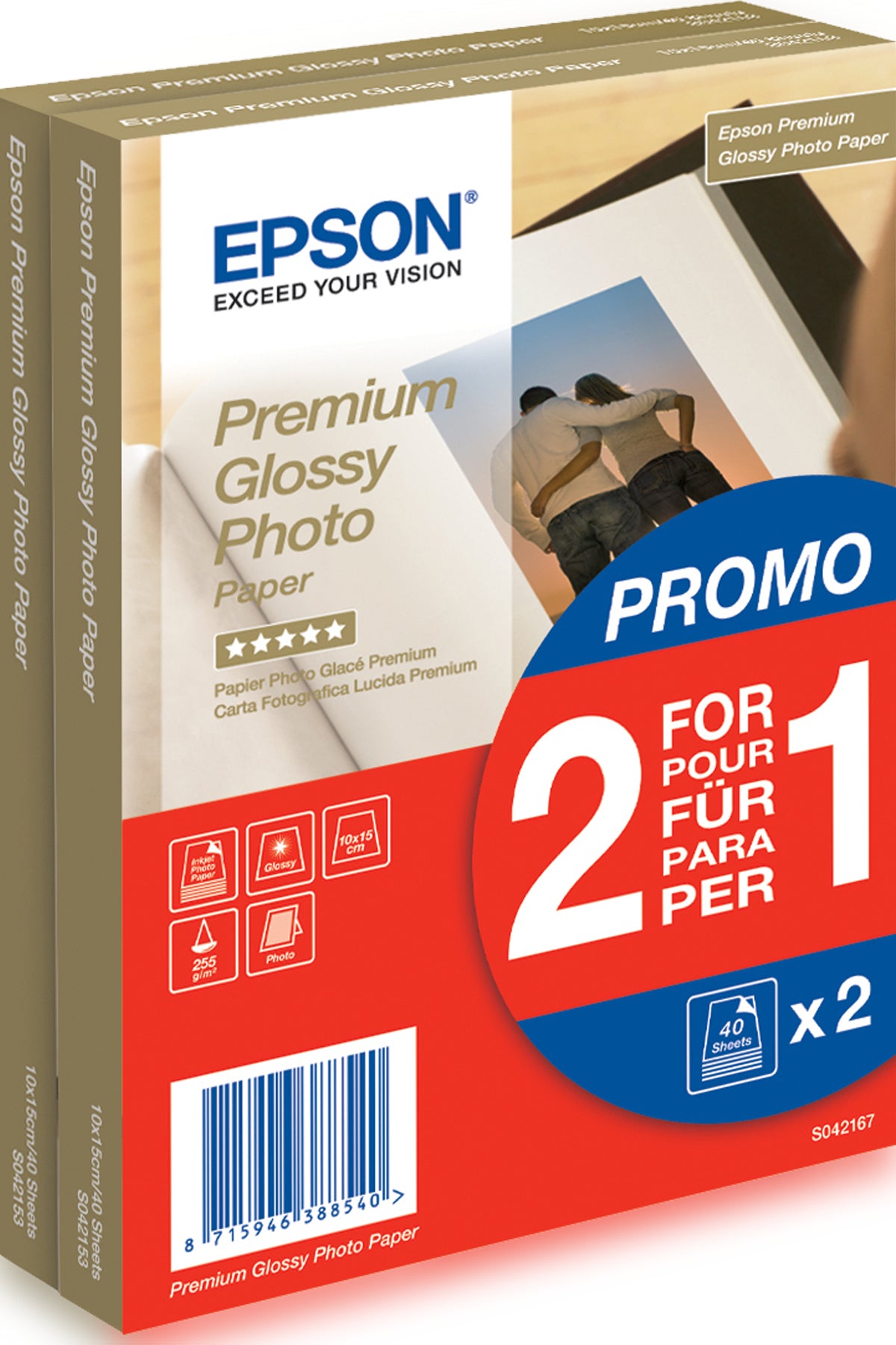 2x 40 Epson Premium Glossy Photo Paper 10x15 cm, 255 g