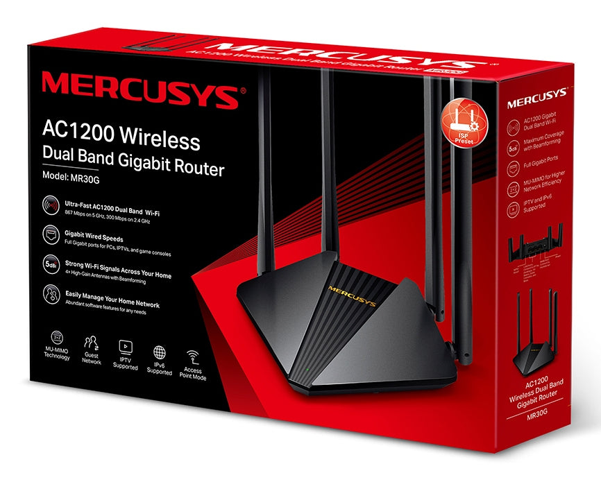 Mercusys MR30G ασύρματος δρομολογητής Gigabit Ethernet διπλής ζώνης (2,4 GHz / 5 GHz) Μαύρος