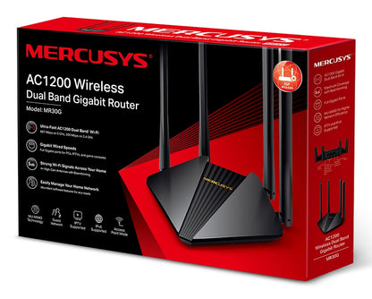 Mercusys MR30G ασύρματος δρομολογητής Gigabit Ethernet διπλής ζώνης (2,4 GHz / 5 GHz) Μαύρος