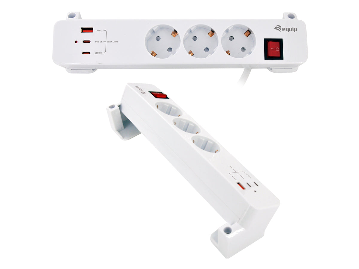 Equip Power Strip 3×Schuko / 2×USB-C / USB-A with Switch (CL Pla.)
