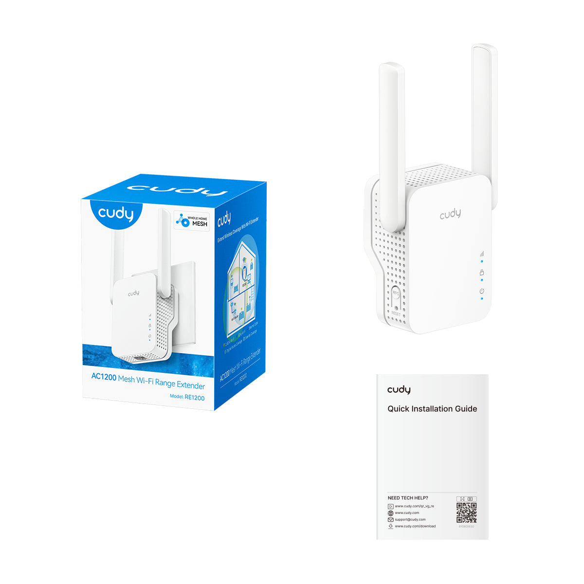 Cudy RE1200 Network Extender Repeater — White, 10/100 Mbps