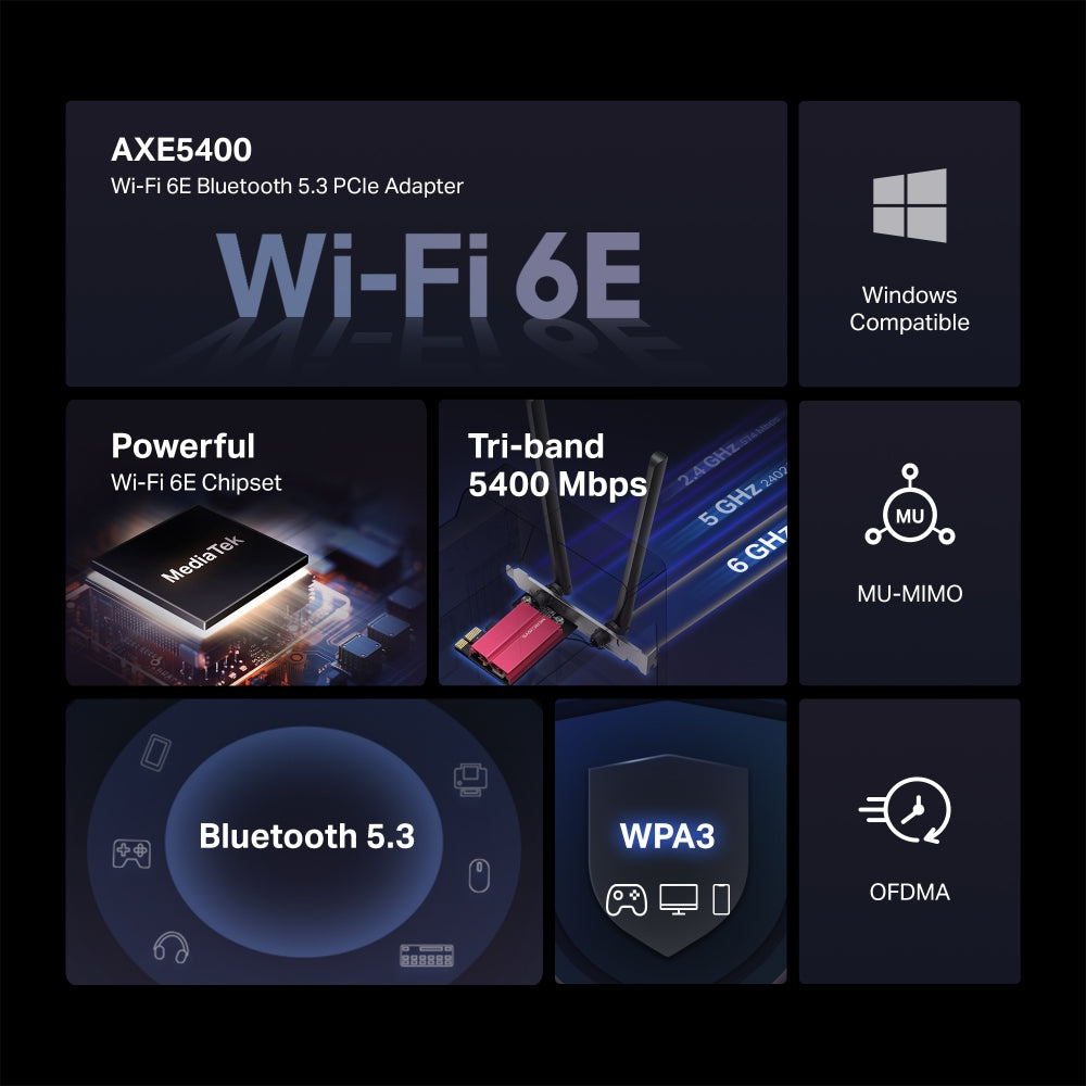 Mercusys AXE5400 Wi-Fi 6E Bluetooth 5.2 PCIe Adapter